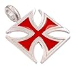Big Red Iron Cross Silver Tone Pewter Pendant Necklace