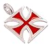 Big RED IRON CROSS Silver Tone Pewter PENDANT Necklace