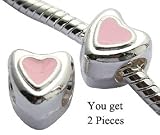 Pandora compatable alloy beads with enamel hand painting by GlitZ JewelZ &Acirc;&copy; - you will recieve one pair of these beautiful heart design - fits pandora, chamilia & troll bracelets - at a bargain price - see pull down option below for other colors