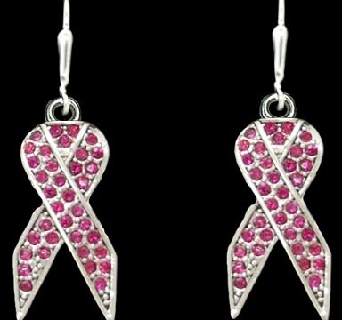 save more for Pink Ribbon Pink Rhinestone Sparkling 1 inch long Earrings- Celebrate Breast Cancer Research, Survivors, Loved Ones who have Endured Breast Cancer, & Susan B Koman