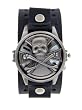 Nemesis Spinning Skull With Black Leather Cuff Watch