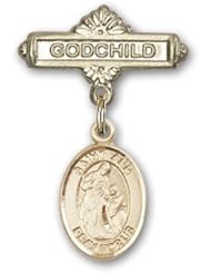 14K Gold Baby Badge with St. Ann Charm and Godchild Badge Pin