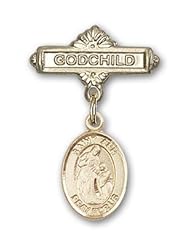 14kt Gold Baby Badge with St. Ann Charm and Godchild Badge Pin