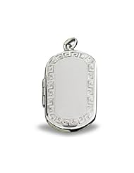 Sterling Silver Dog Tag "Greek Key" Locket 1 inch x 1-1/4 inch in Sterling SIlver