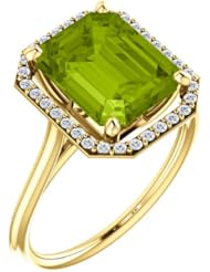 18K Yellow Gold 10.00x8.00mm Emerald Cut Peridot and Diamond Halo-Style Ring -- LIFETIME WARRANTY