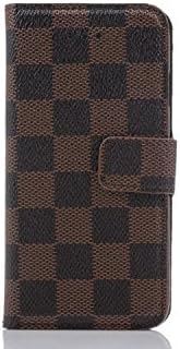 1x Newest style Luxury DELUXE Grid wallet Checker Pattern Cover Leather Case for samsung galaxy NOTE 3 N9000 N900 LV18 WHITE BROWN BLACK GREY (Brown)