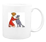 Mug with body, individuals, individual, mammal, humans, woman, person, dog, human, brushing, persons, grooming, brush, people, pet, animal, canine