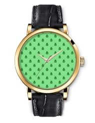 SPRAWL Aanalog Fashion Series Gold Ladies Watches of Genuine Black Leather Strap,Unique Wrist Watch for Women Girls Designed with Green ladybugs