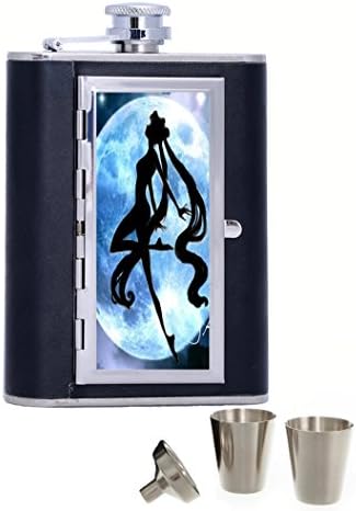 sailor moon silhouette Custom Design Unique Stainless Steel 6 oz Flask Cigarette Case ID Wallet