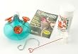 Aqua Blue Glass Hummingbird Feeder Gift Set
