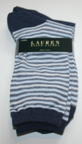 Polo Ralph Lauren Women's Crew Socks - 2 Pair - Size: 9-11 - Denim/Stripe