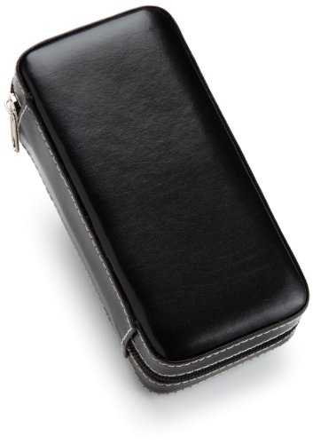 Intica Two Watch Black Leather Travel Case