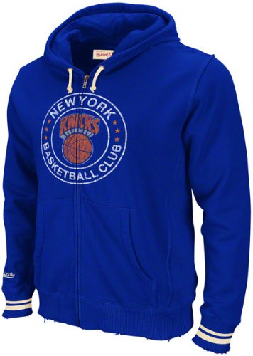New York Knicks Blue Mitchell & Ness Center Of Attention Fleece Hooded Sweatshirt