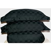 Black 600 Thread Count Full/Queen Checkered Duvet Cover Set 100 % Egyptian Cotton with matching pillow shams By sheetsnthings