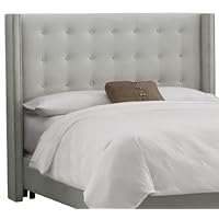 Skyline Furniture Nail Button Tufted Wingback Full Headboard in Velvet Light Grey