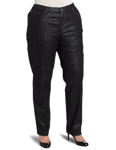 AK Anne Klein Women's Plus Size Metallic Denim Pant, Black, 20W AK Anne Klein Women's Plus Size Metallic Denim Pant, Black, 20W