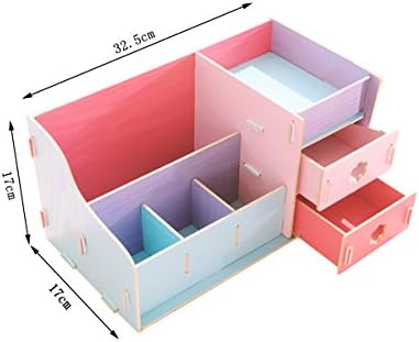 Balamiya Fashion Creative Wooden DIY Double Drawer Cosmetic Make up Removable Collection Organizer Jewelry Storage Box Cute Lovely Romantic Desktop Finishing Box for Bedroom (Colorful)