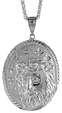 Sterling Silver 2 1/4 (58 mm) Diamond Cut Jesus Face Pendant