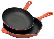 Le Creuset 2-Piece Enameled Cast-Iron Set with 8-Inch Omelet Pan and 9-Inch Skillet, Red