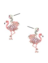 Jewelry: DianaL Boutique Pink Flamingo Earrings Post Rhinestone Crystal Enamel Rhodium Plated Gift Boxed