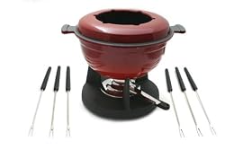 Lucerne 10-Piece Meat Fondue Set, Red Enameled Pot