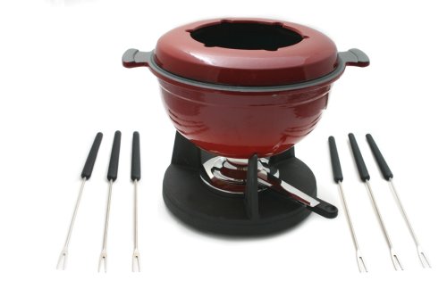 Lucerne 10-Piece Meat Fondue Set, Red Enameled Pot