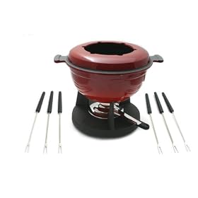 Lucerne 10-Piece Meat Fondue Set, Red Enameled Pot