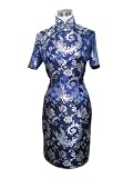 Navy blue silver phoenix flowers knee-length dress