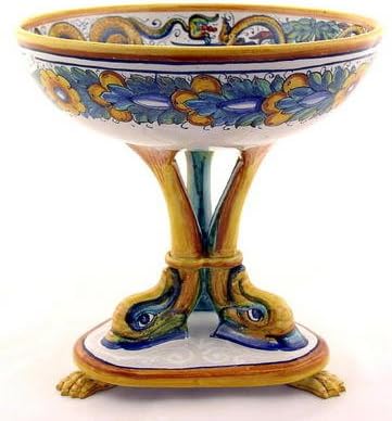 EXCELSIOR: Deruta Footed Bowl with 3 dolphins and portrait [#9004-VCD]