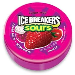 Ice breakers sugar free fruit sours, berry - 1.5 oz/tin, 8 tins