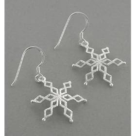 Winter Snow Sterling Silver Sparkly Snowflake Earrings