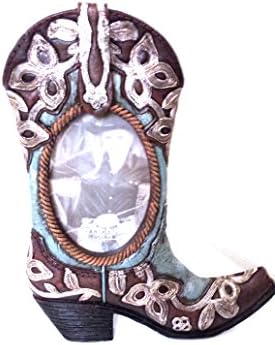 Western Turquoise Cowboy Boot Picture Frame Holds 3-1/2 x 5 inch Photo