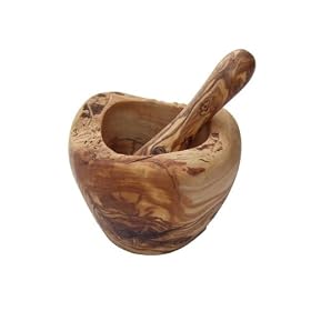 Olive Wood Mortar and Pestle - Rustic Style 14cm