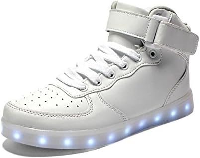 Childdream LED Light Up Shoes Boys Girls Leather Fashion Sneakers White 4 M US Big Kid