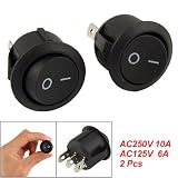 Como 2 Pcs On/Off 3 Terminal SPDT Black Round Rocker Switch