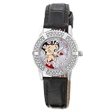 Armitron Women's 9100004 Betty Boop Crystal Accented Silver-Tone Black Leather Strap Character Watch