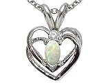0.17 cts Genuine Opal and Diamond Heart Pendant - 14kt White or Yellow Gold