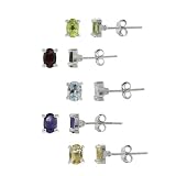Sterling Silver Oval Amethyst, Citrine, Peridot, Garnet, and Blue Topaz Stud Earring Set