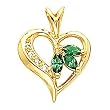 14K Yellow Gold Emerald and Diamond Heart Pendant