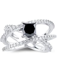 2.20 Cts Black & White Diamond Ring in 18K White Gold