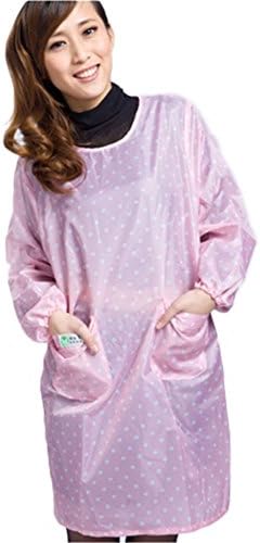 Kitchen Waterproof Oilproof Antifouling Long Sleeve Aprons For Ladies (Pink)