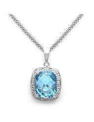 18k White Gold Cushion Cut Blue Topaz and Diamond Pendant