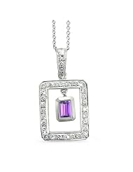Twin Rectangular Shaped Diamond Pendant In 18K White Gold With A 0.55 ct. Genuine amethyst Center Stone.