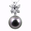 18K White Gold with Diamonds and 13-13.5mm Gem Quality Black Tahitian Pearl Pendant & 16" 14K White Gold Chain