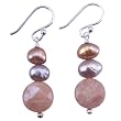 Handmade Champagne Pearl Drop Earrings With Pink Sun Stone & Sterling Silver