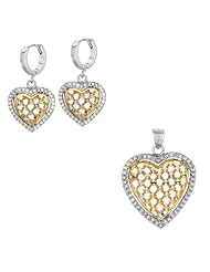BRI Jewelry Sterling Silver Diamond Cut Mesh Yellow Heart Shape With Clear Cubic Zirconia Set - Pendant - Dangle Earring