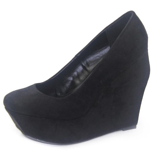 Qupid Taken-01 Black Velvet Wedges High Heel Shoes, Size: 9 (M) US [Apparel]