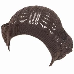 New Light Crochet Knit Slouchy Tam Beret Cap Hat Brown Small Medium