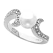 14K White Gold Akoya Cultured Pearl and Diamond Ring - 7.00mm