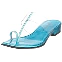 J.Renee Women's Ginger Flat Vinyl Sandal with Rhinestone Toe Ring Thong,Clear/Turquoise,5.5 M